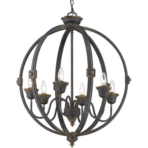 Jules 6 Light 26 inch Antique Black Iron Chandelier Ceiling Light